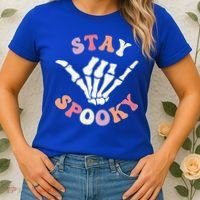 Stay Spooky Season Groovy Retro Halloween Skeleton Hand Great Gift Women's T-Shirt thumb 2