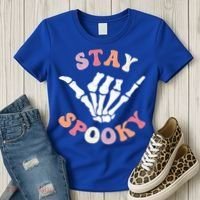 Stay Spooky Season Groovy Retro Halloween Skeleton Hand Great Gift Women's T-Shirt thumb 3