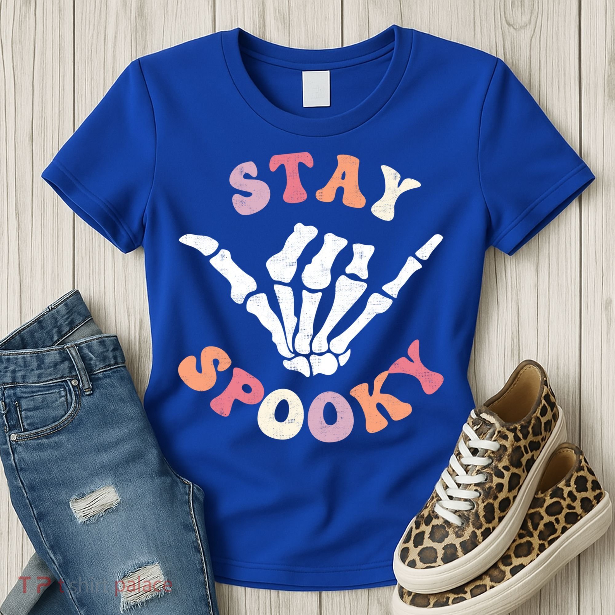 Stay Spooky Season Groovy Retro Halloween Skeleton Hand Great Gift Women's T-Shirt