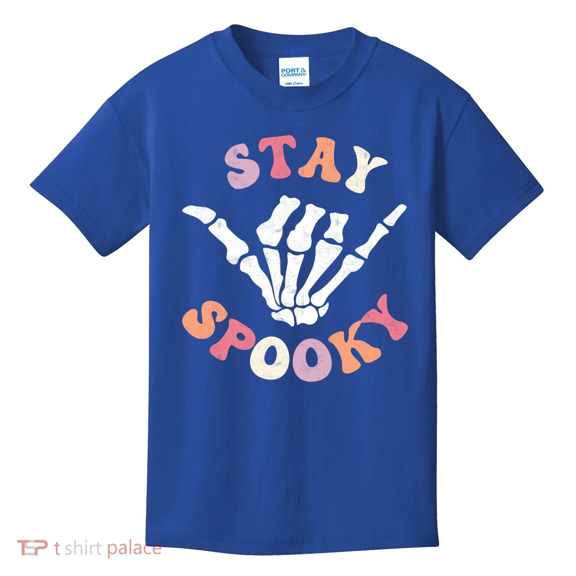 Stay Spooky Season Groovy Retro Halloween Skeleton Hand Great Gift Kids T-Shirt