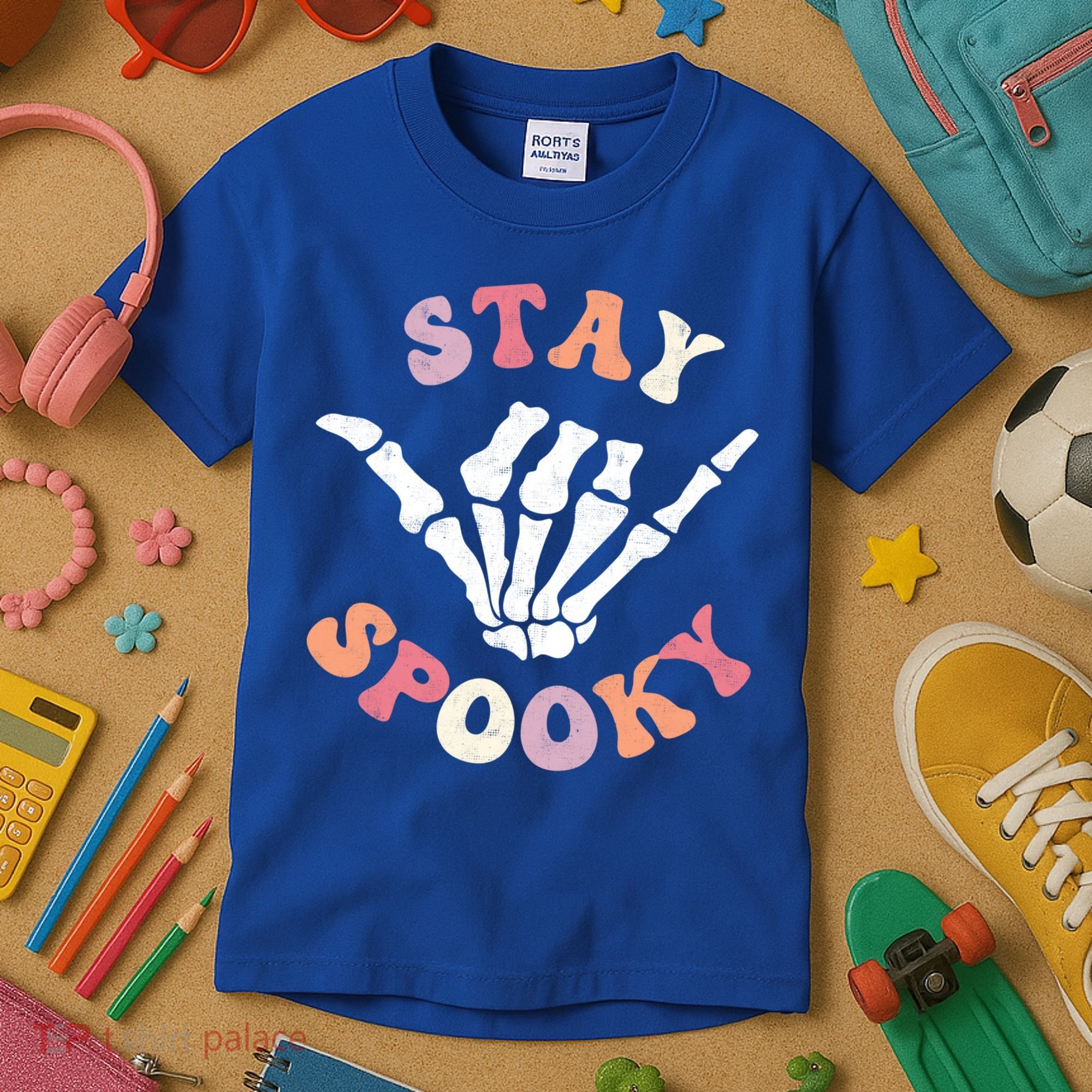 Stay Spooky Season Groovy Retro Halloween Skeleton Hand Great Gift Kids T-Shirt