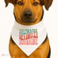 Saltwater Seashells Sunshine Retro Groovy Summer USA-Made Doggie Bandana thumb 1