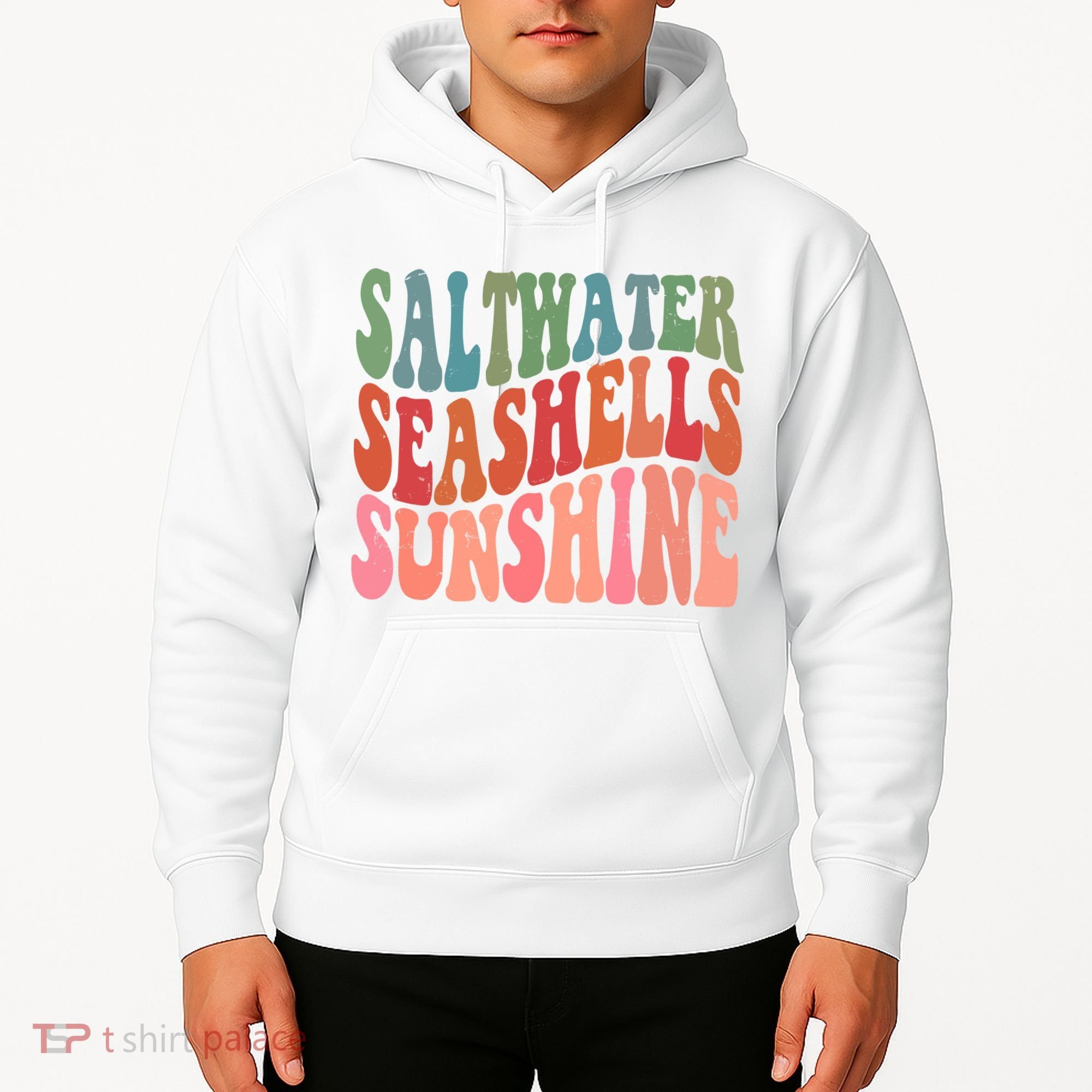 Saltwater Seashells Sunshine Retro Groovy Summer Hoodie