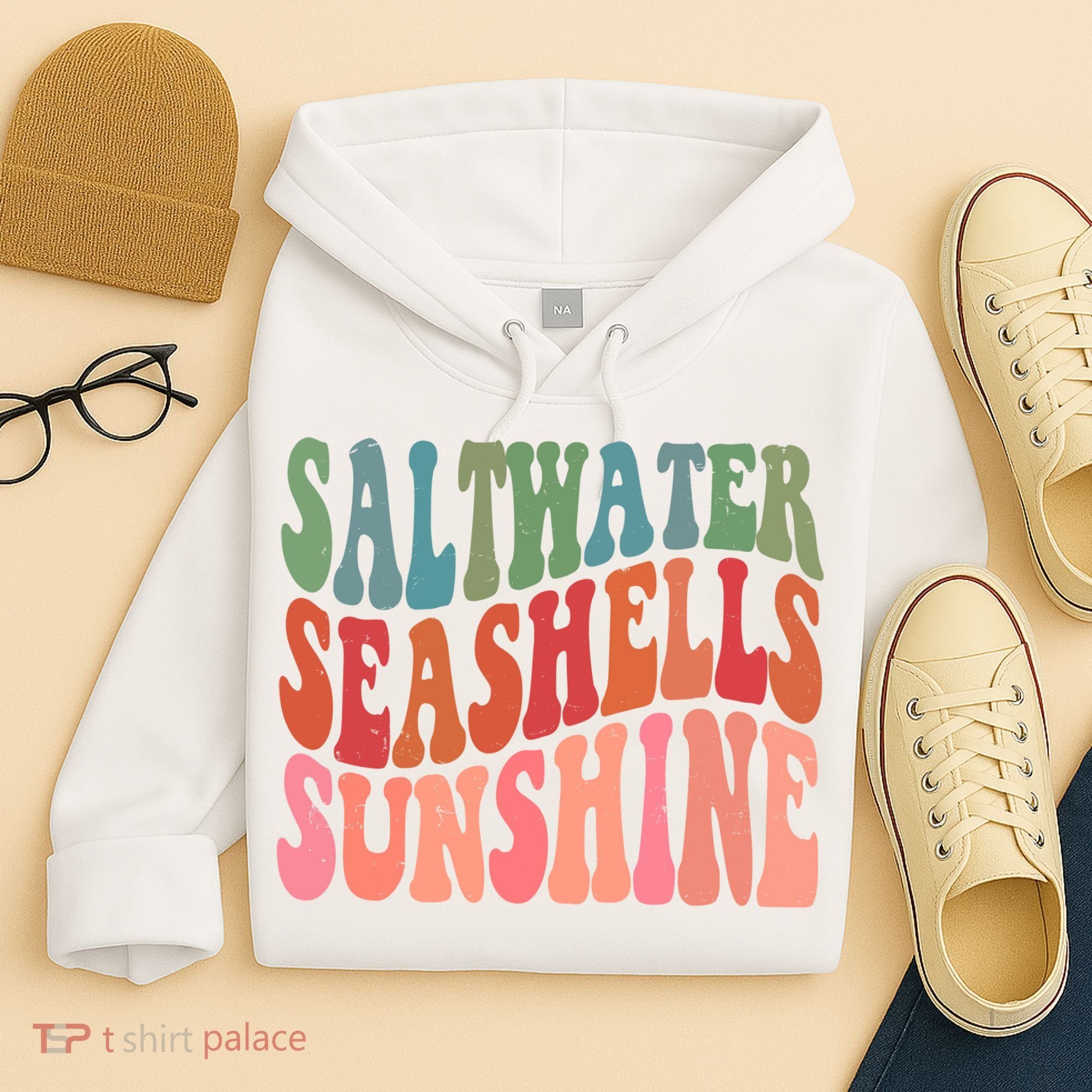 Saltwater Seashells Sunshine Retro Groovy Summer Hoodie