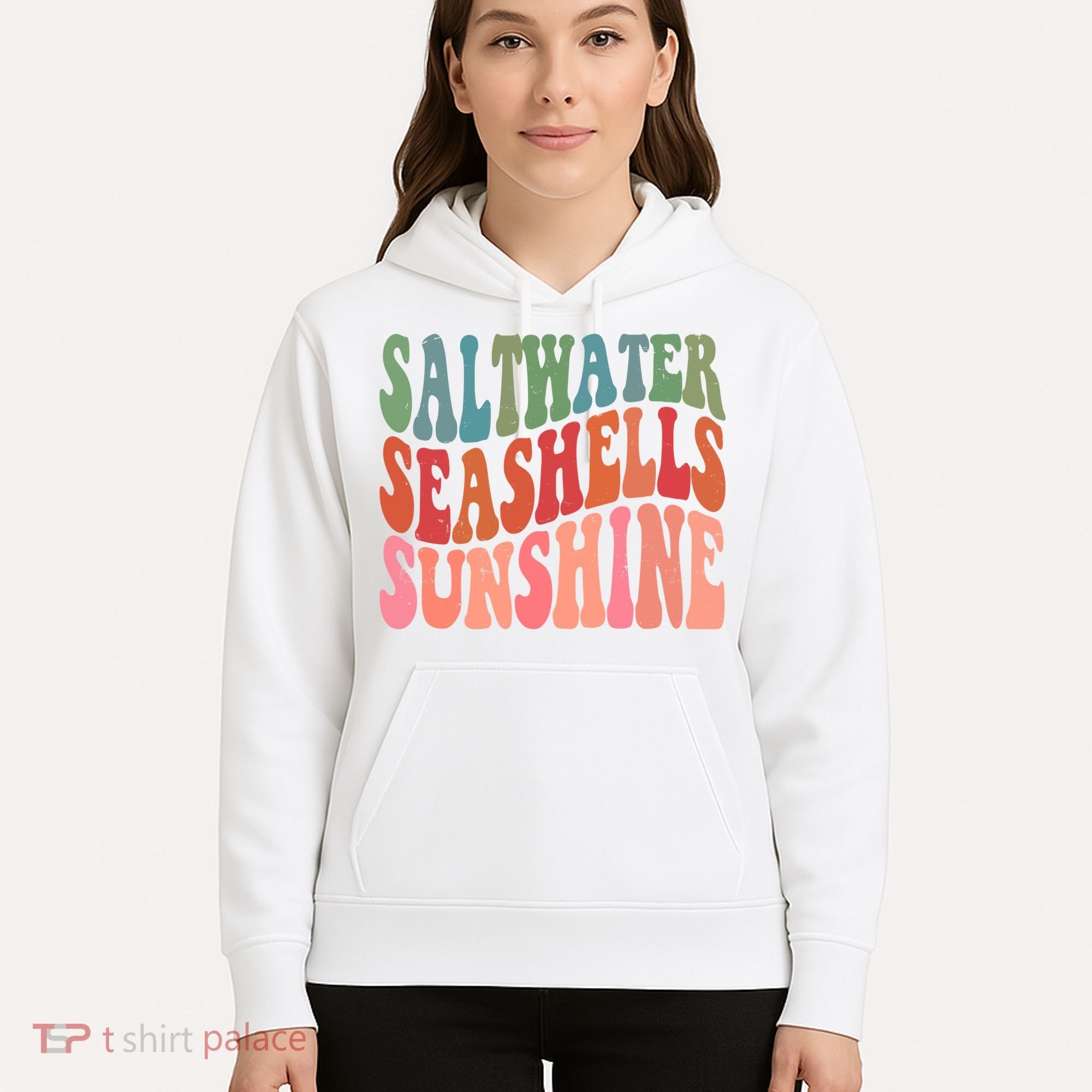 Saltwater Seashells Sunshine Retro Groovy Summer Hoodie