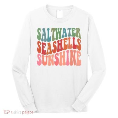 Saltwater Seashells Sunshine Retro Groovy Summer Long Sleeve Shirt