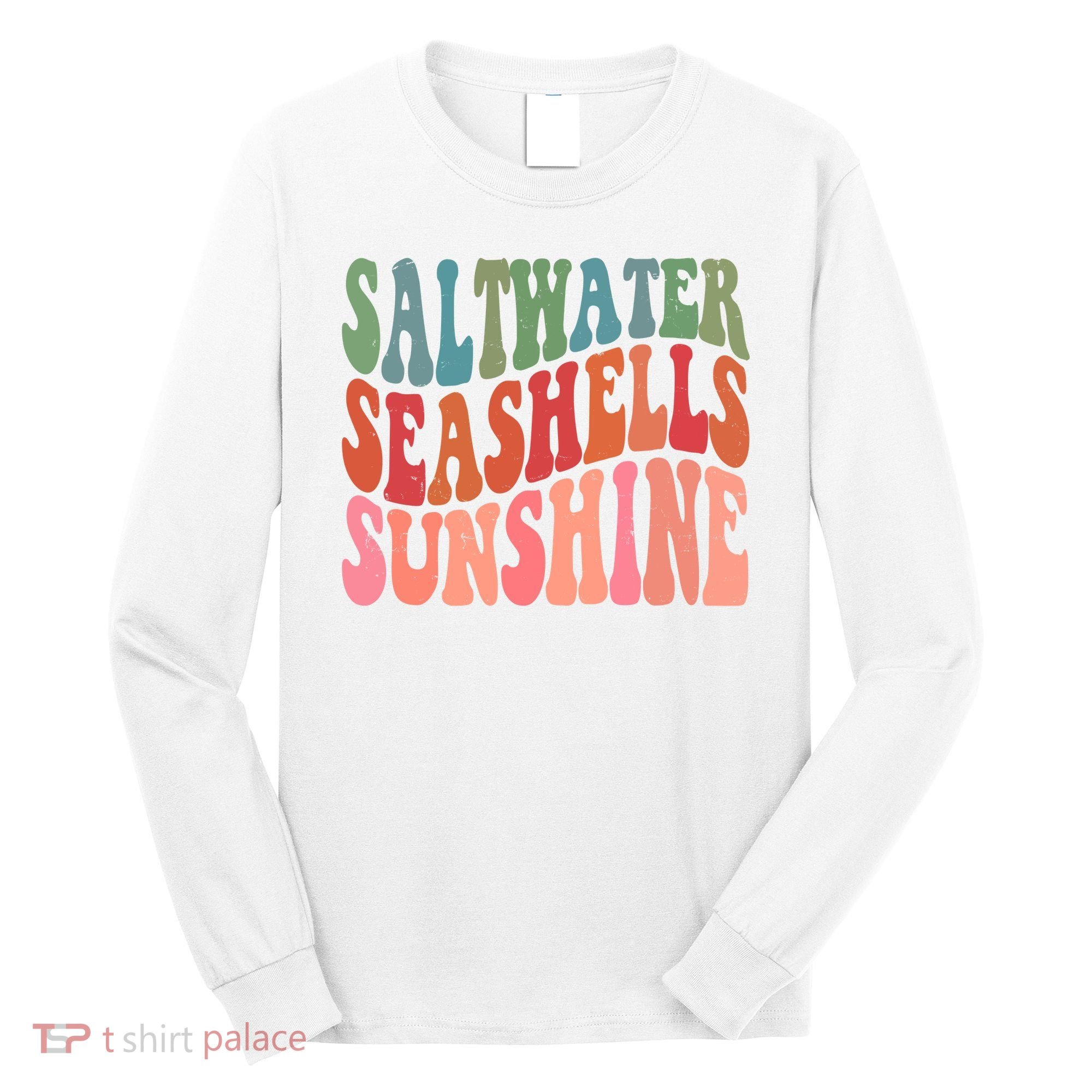 Saltwater Seashells Sunshine Retro Groovy Summer Long Sleeve Shirt