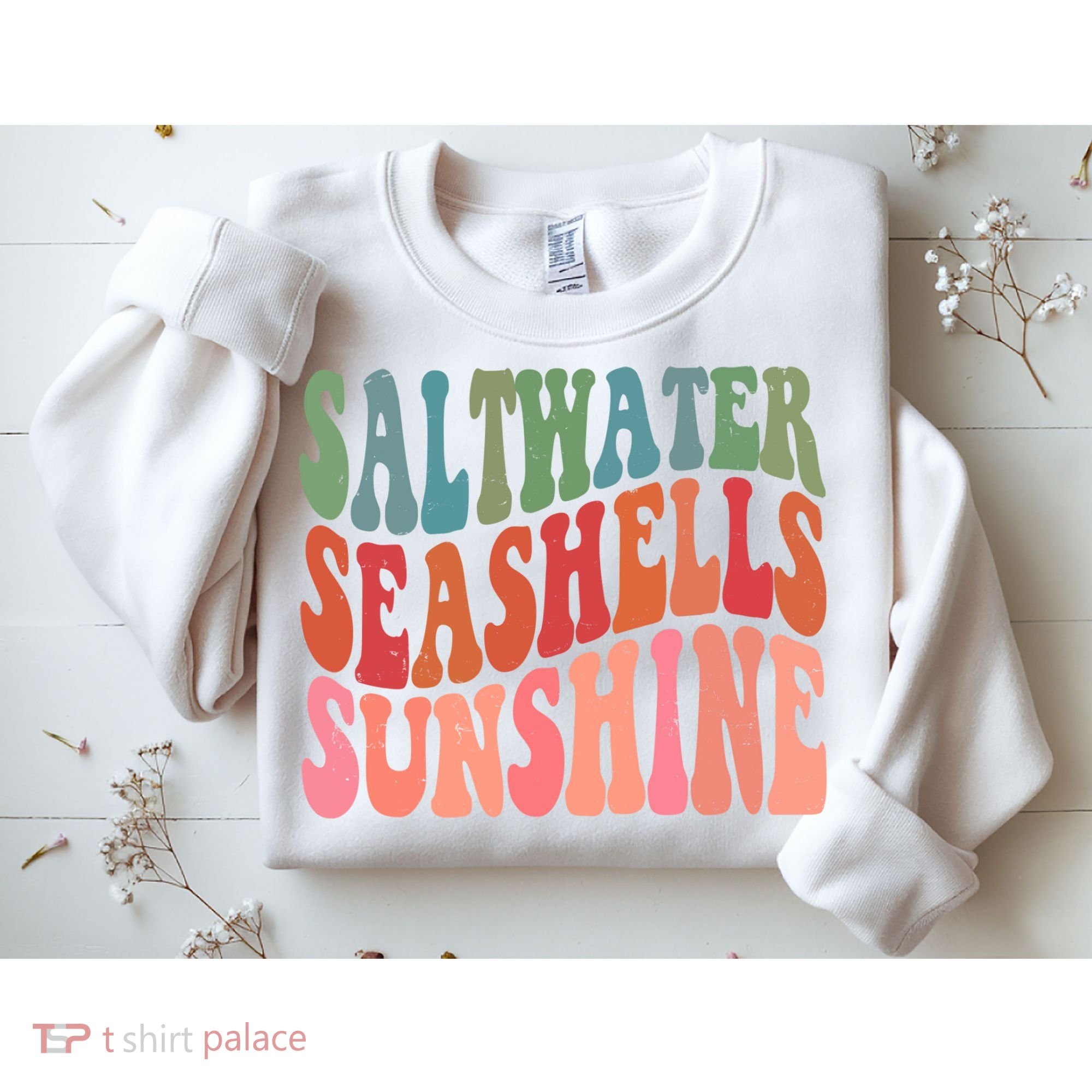 Saltwater Seashells Sunshine Retro Groovy Summer Sweatshirt