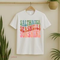 Saltwater Seashells Sunshine Retro Groovy Summer T-Shirt thumb 2