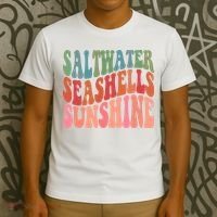 Saltwater Seashells Sunshine Retro Groovy Summer T-Shirt thumb 3