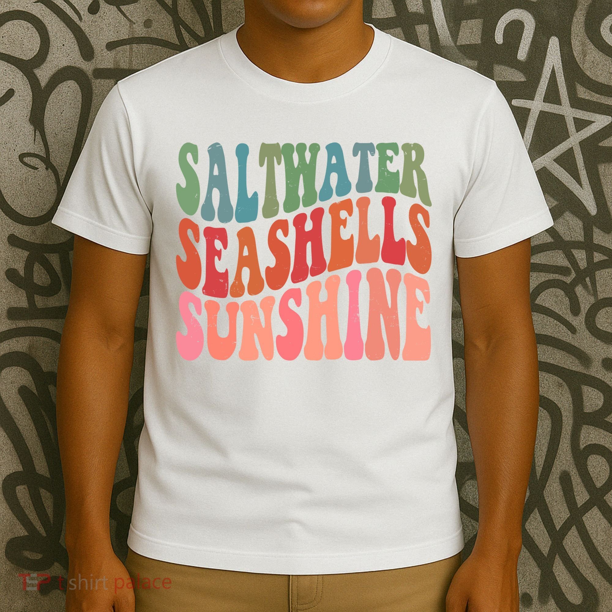 Saltwater Seashells Sunshine Retro Groovy Summer T-Shirt