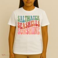 Saltwater Seashells Sunshine Retro Groovy Summer T-Shirt thumb 4