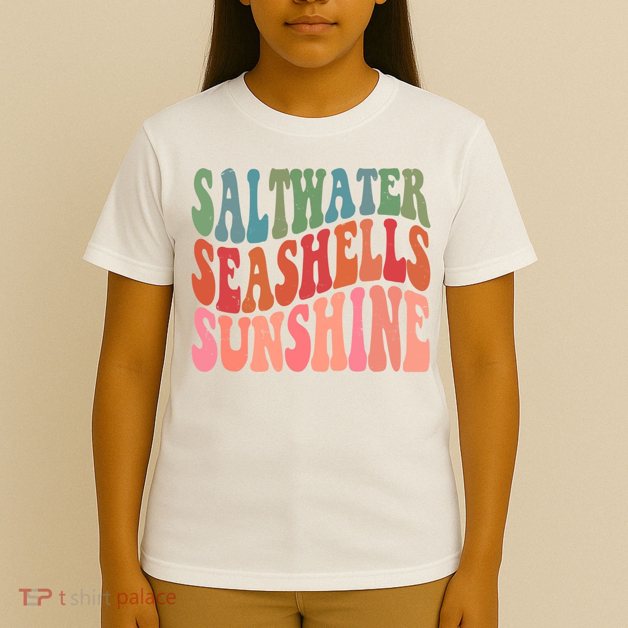 Saltwater Seashells Sunshine Retro Groovy Summer T-Shirt