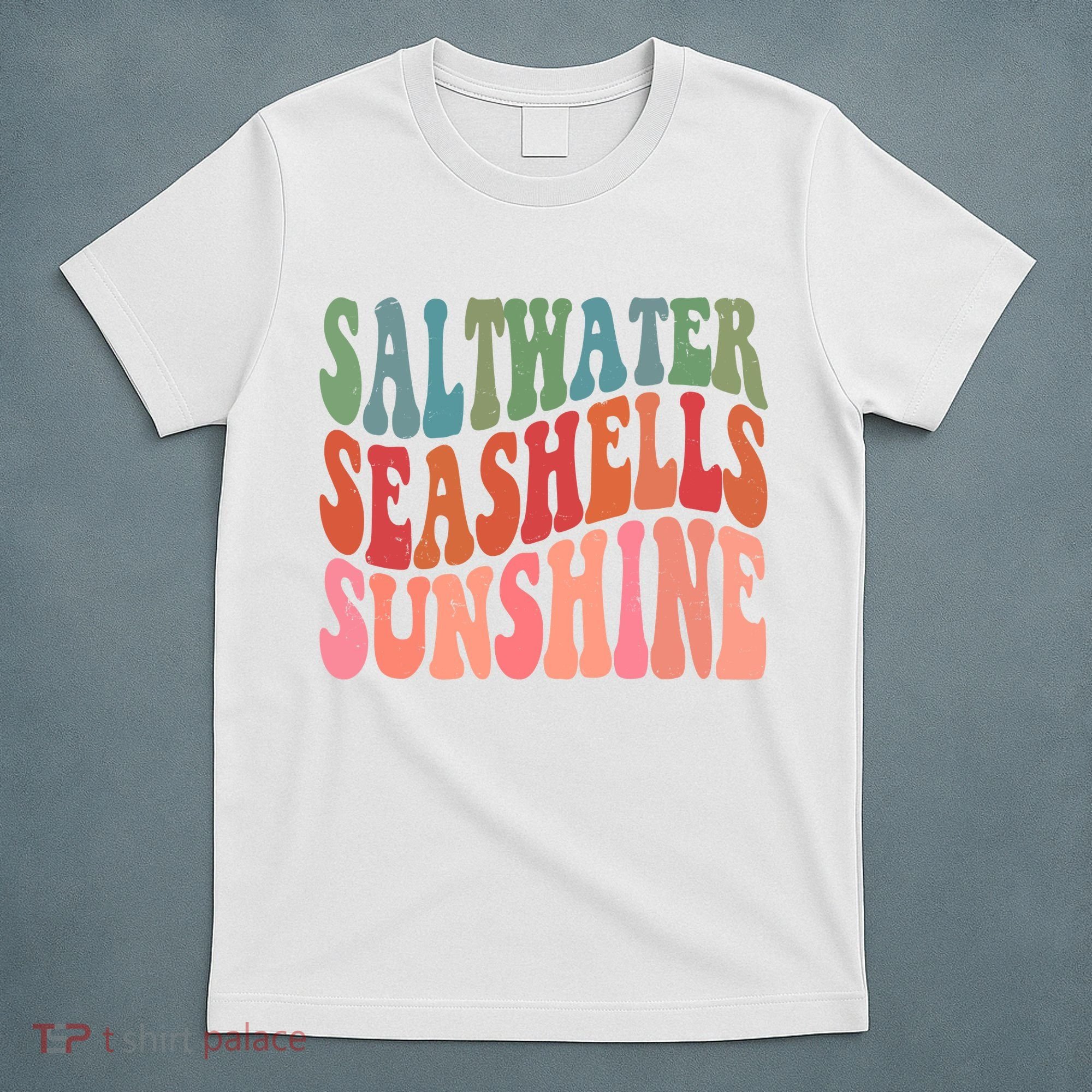 Saltwater Seashells Sunshine Retro Groovy Summer T-Shirt