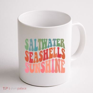 Saltwater Seashells Sunshine Retro Groovy Summer Coffee Mug back