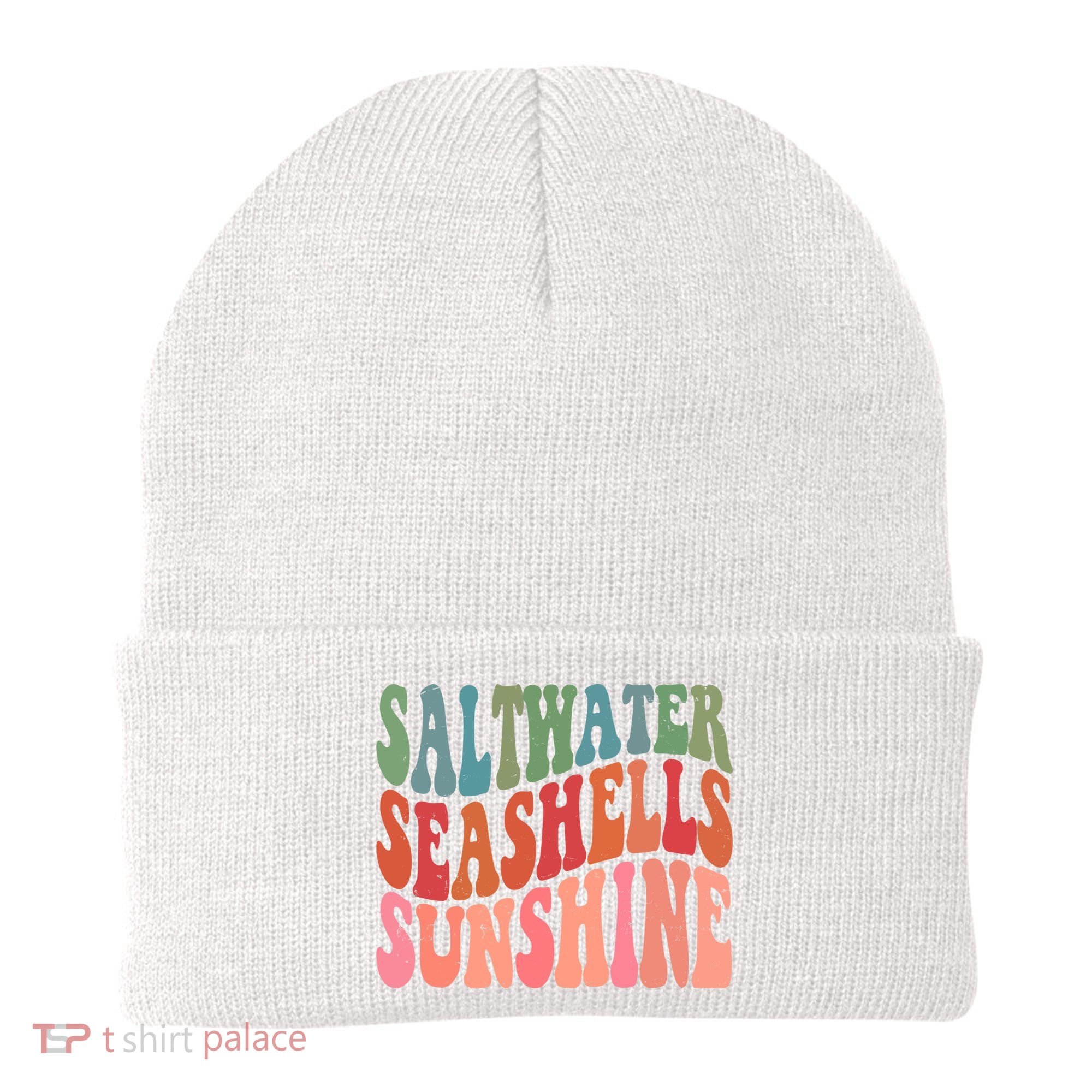 Saltwater Seashells Sunshine Retro Groovy Summer Beanie