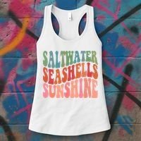 Saltwater Seashells Sunshine Retro Groovy Summer Women's Tank Top thumb 3