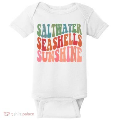 Saltwater Seashells Sunshine Retro Groovy Summer Baby Bodysuit