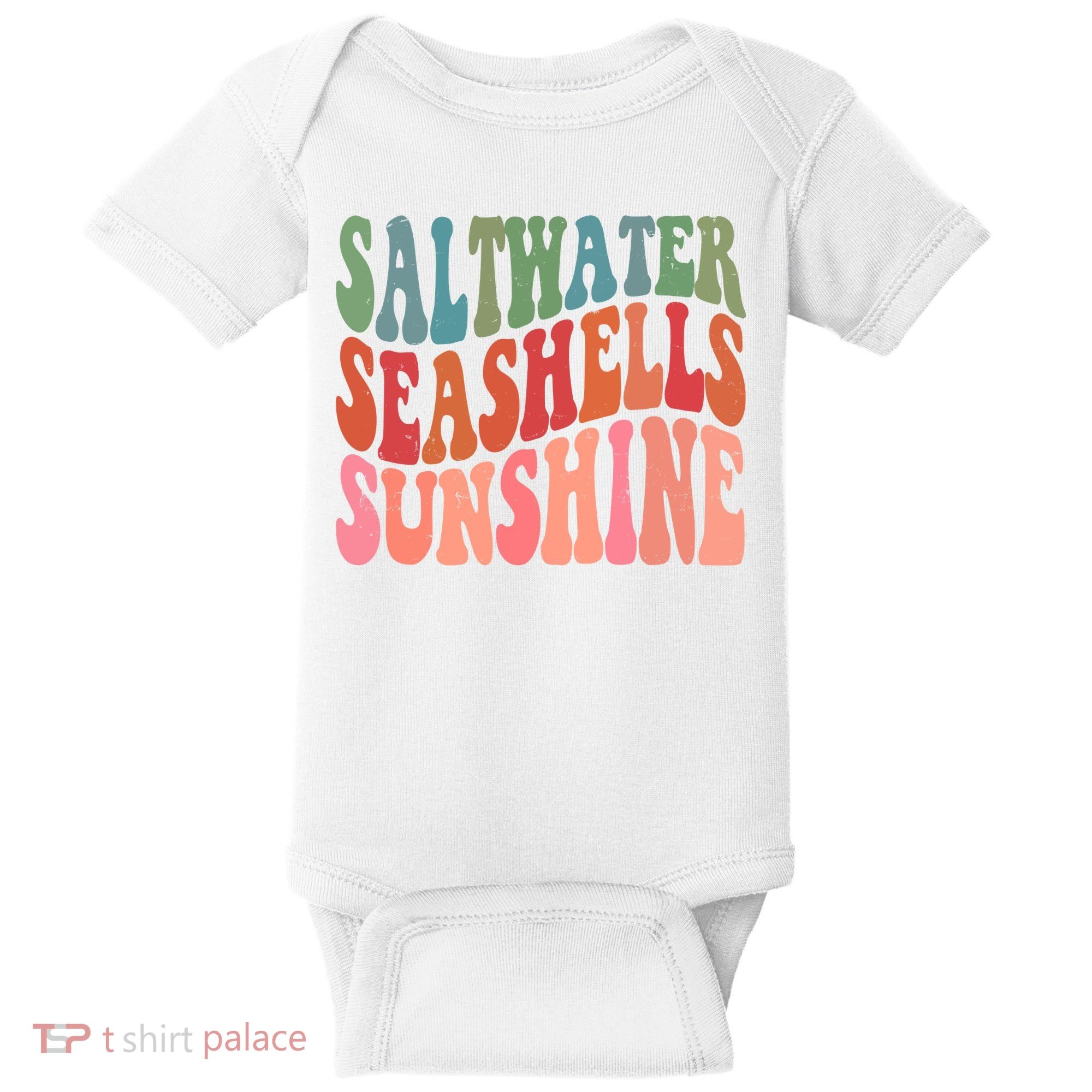 Saltwater Seashells Sunshine Retro Groovy Summer Baby Bodysuit