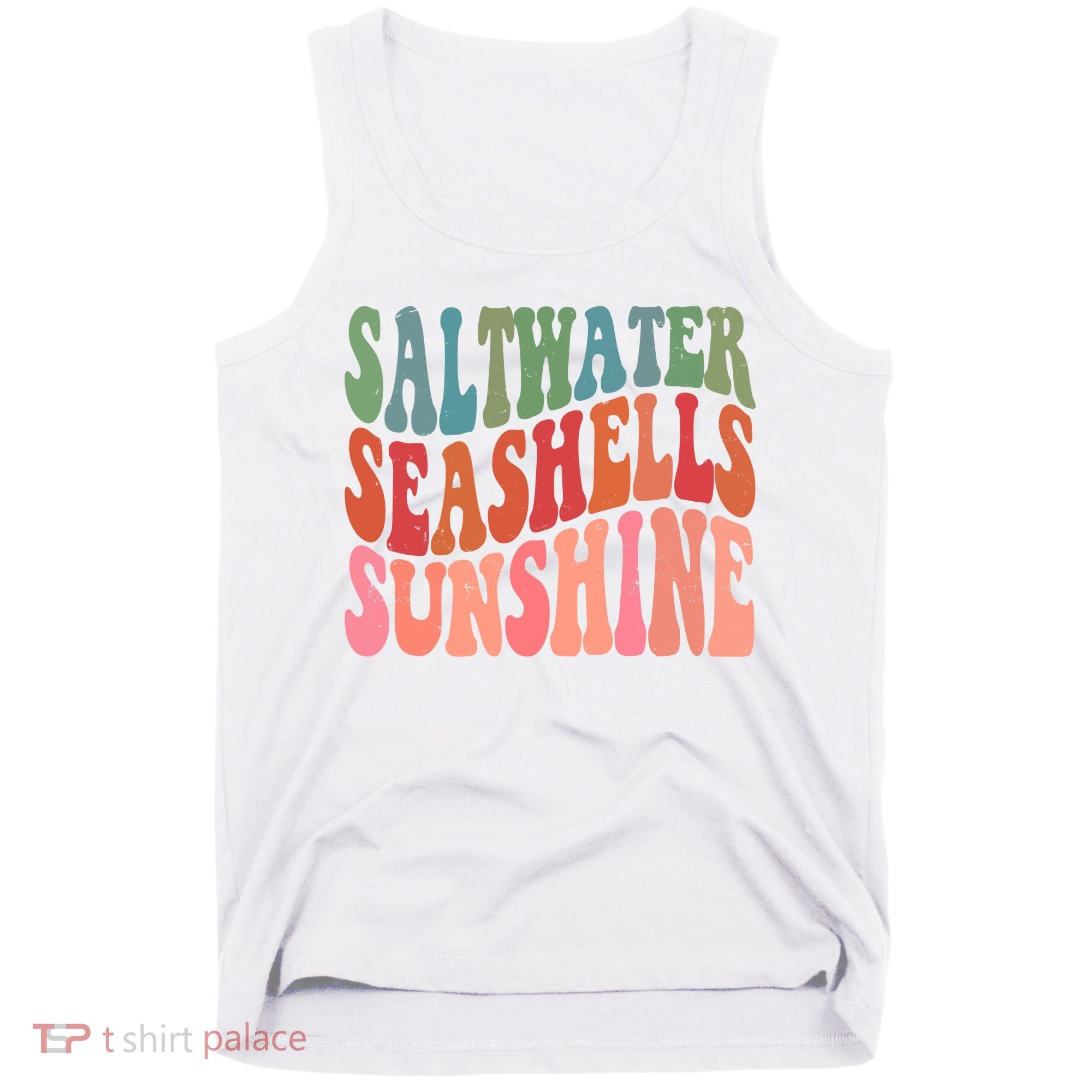 Saltwater Seashells Sunshine Retro Groovy Summer Tank Top