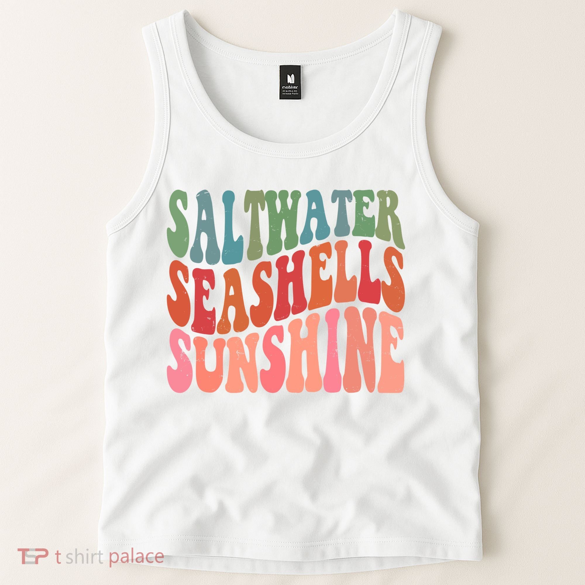 Saltwater Seashells Sunshine Retro Groovy Summer Tank Top
