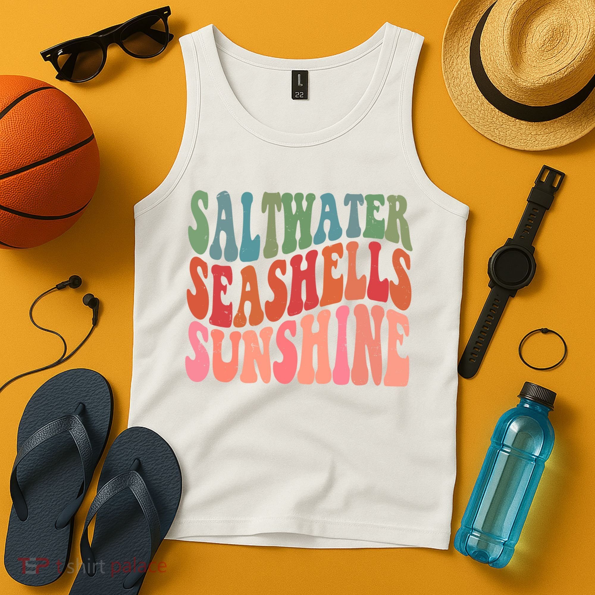 Saltwater Seashells Sunshine Retro Groovy Summer Tank Top