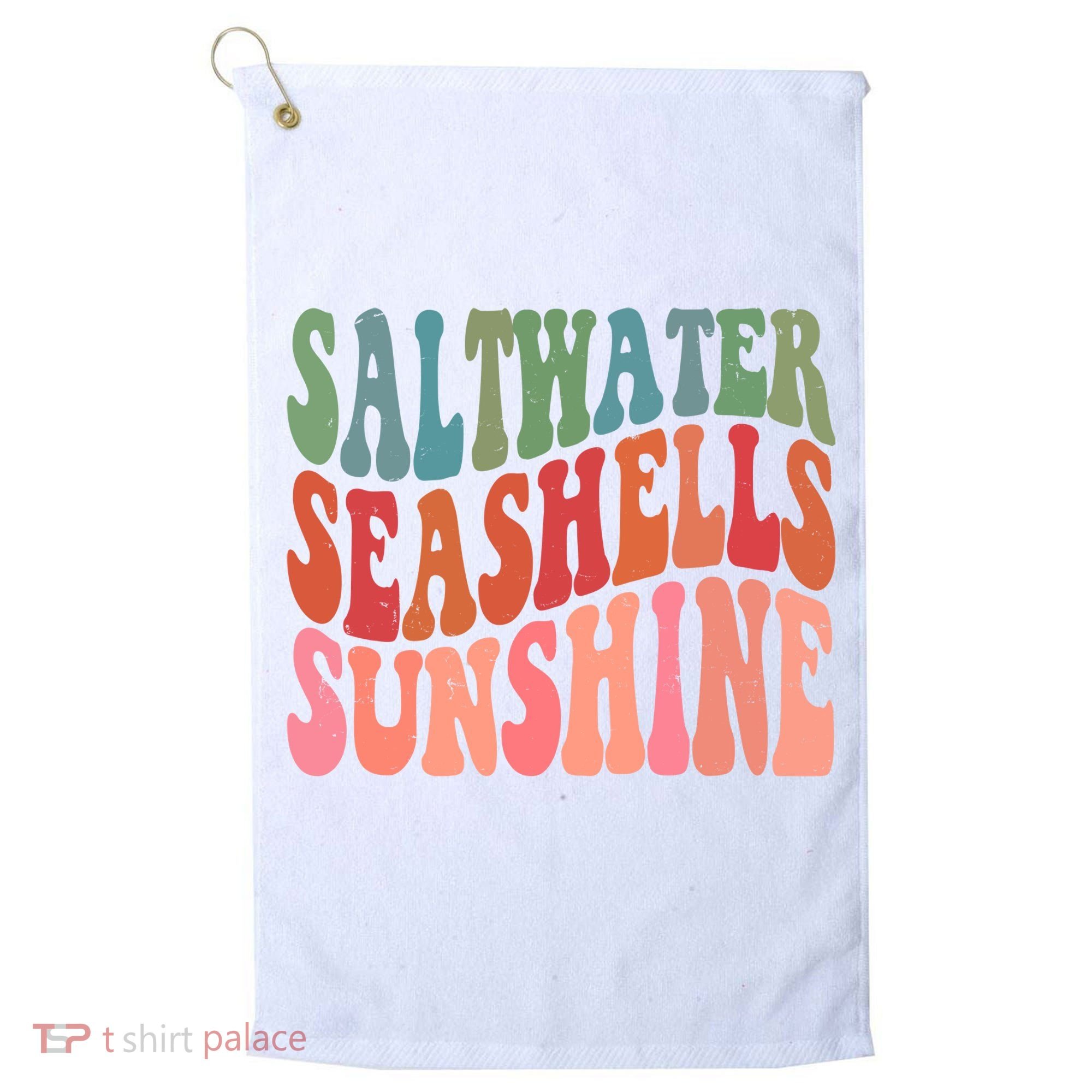 Saltwater Seashells Sunshine Retro Groovy Summer Golf Towel