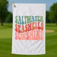 Saltwater Seashells Sunshine Retro Groovy Summer Golf Towel thumb 1