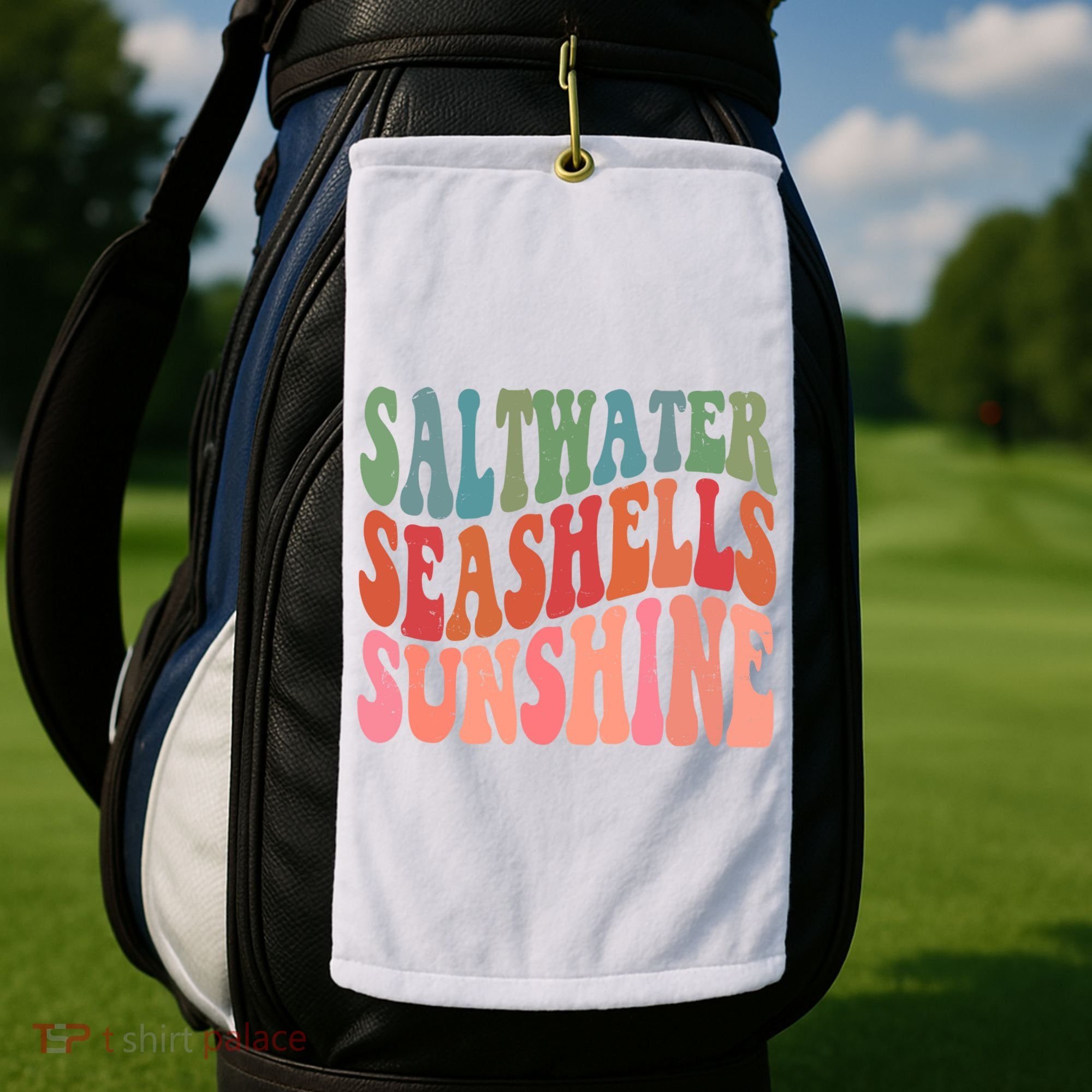 Saltwater Seashells Sunshine Retro Groovy Summer Golf Towel