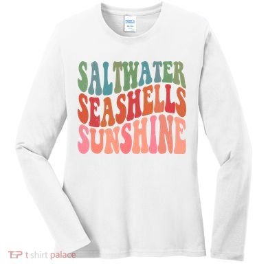 Saltwater Seashells Sunshine Retro Groovy Summer Women's Long Sleeve Shirt
