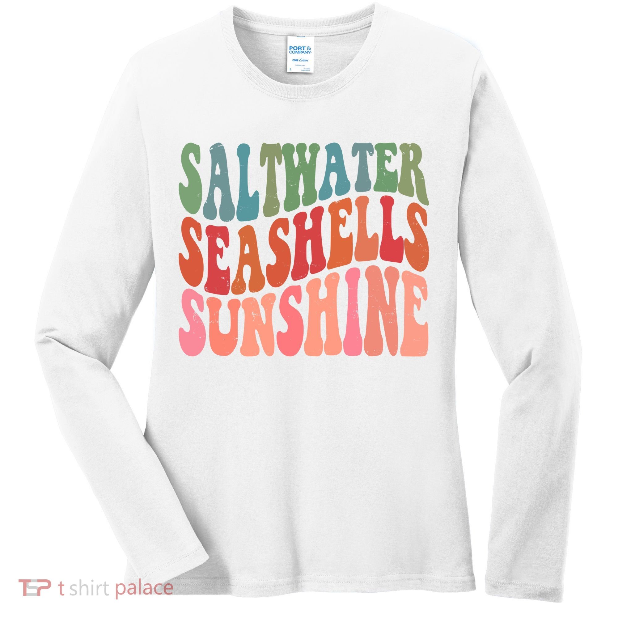 Saltwater Seashells Sunshine Retro Groovy Summer Women's Long Sleeve Shirt