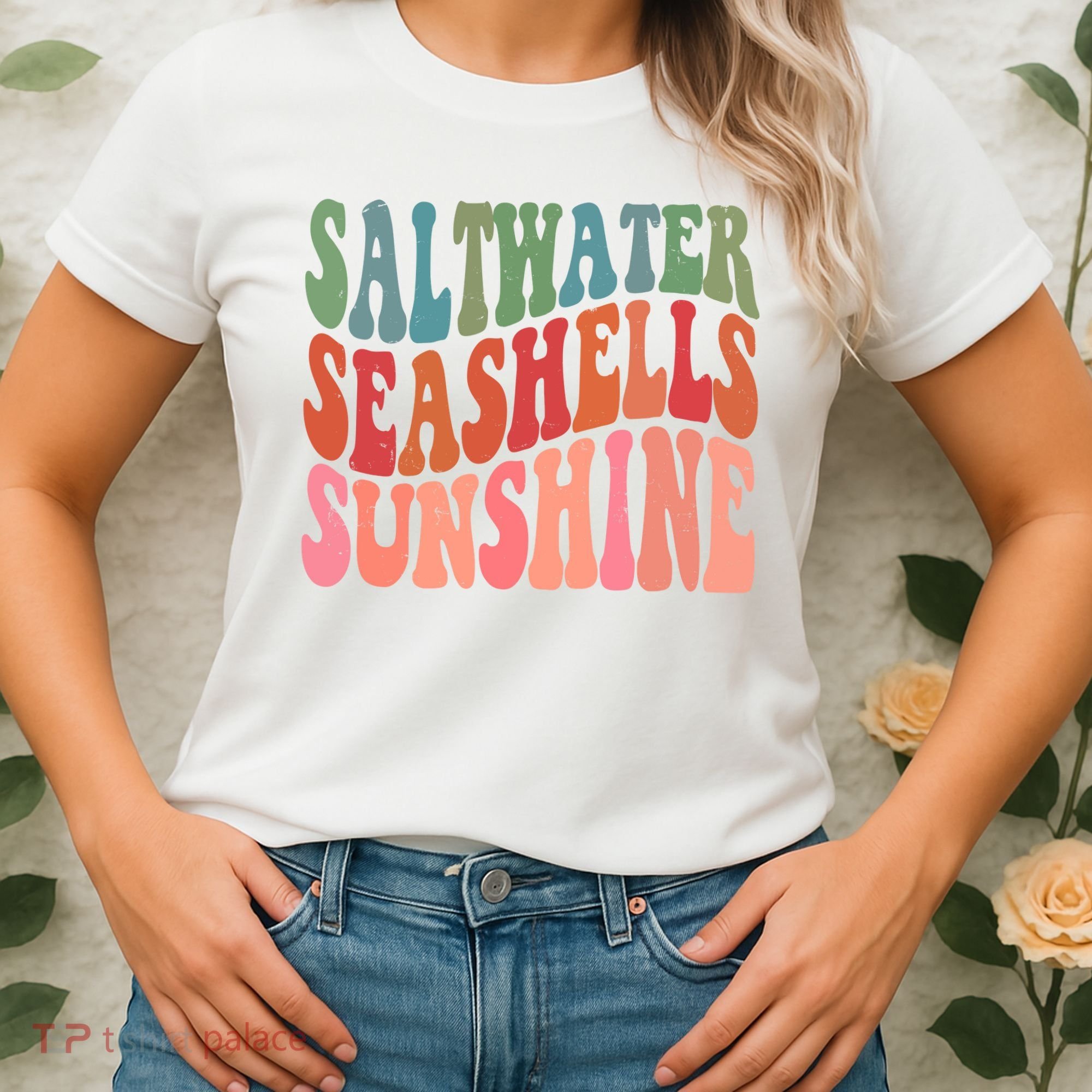 Saltwater Seashells Sunshine Retro Groovy Summer Women's T-Shirt