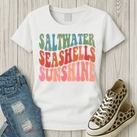 Saltwater Seashells Sunshine Retro Groovy Summer Women's T-Shirt thumb 3
