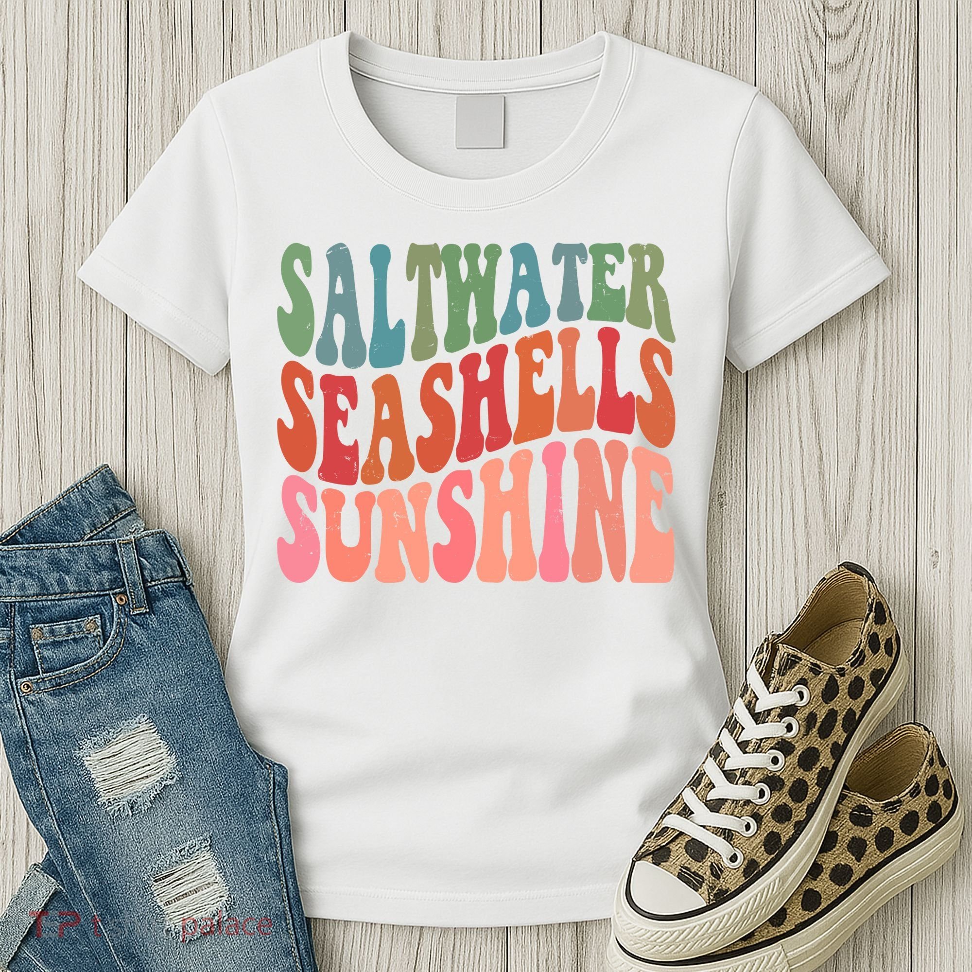 Saltwater Seashells Sunshine Retro Groovy Summer Women's T-Shirt