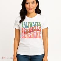 Saltwater Seashells Sunshine Retro Groovy Summer Women's T-Shirt thumb 4