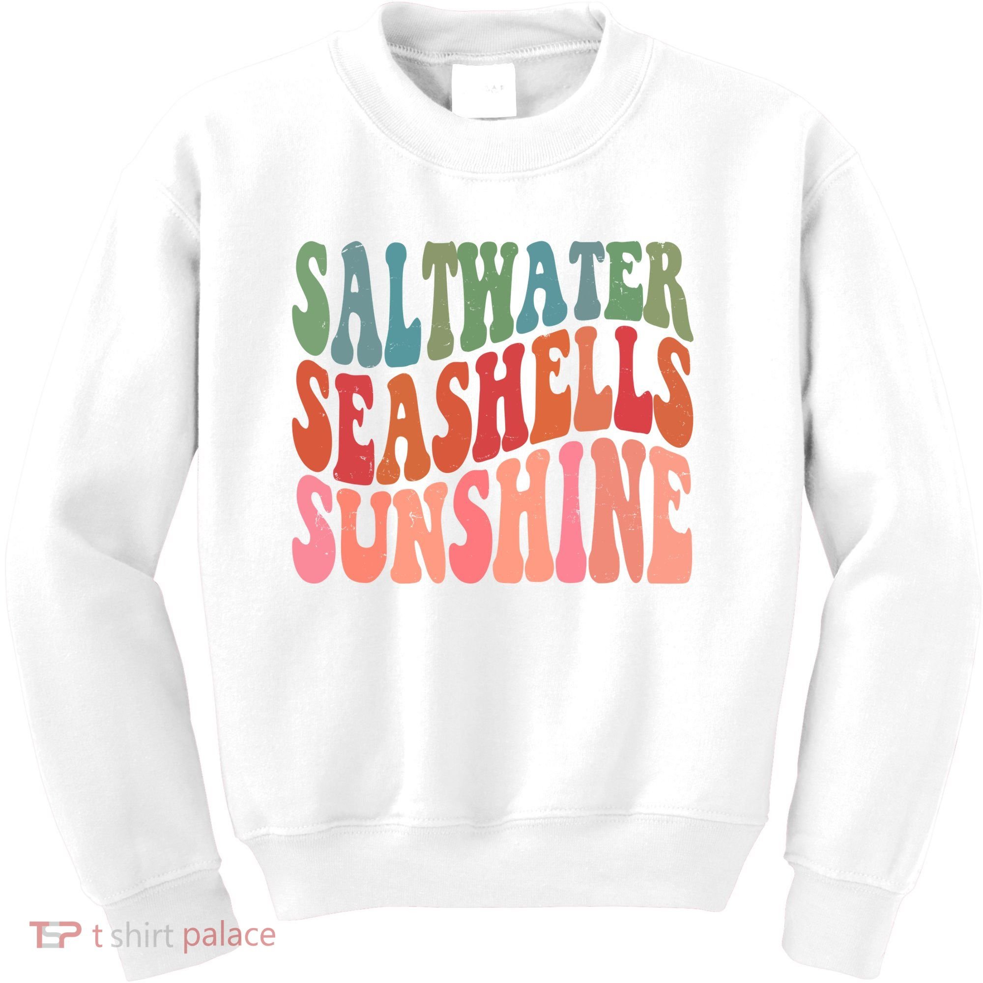 Saltwater Seashells Sunshine Retro Groovy Summer Kids Sweatshirt