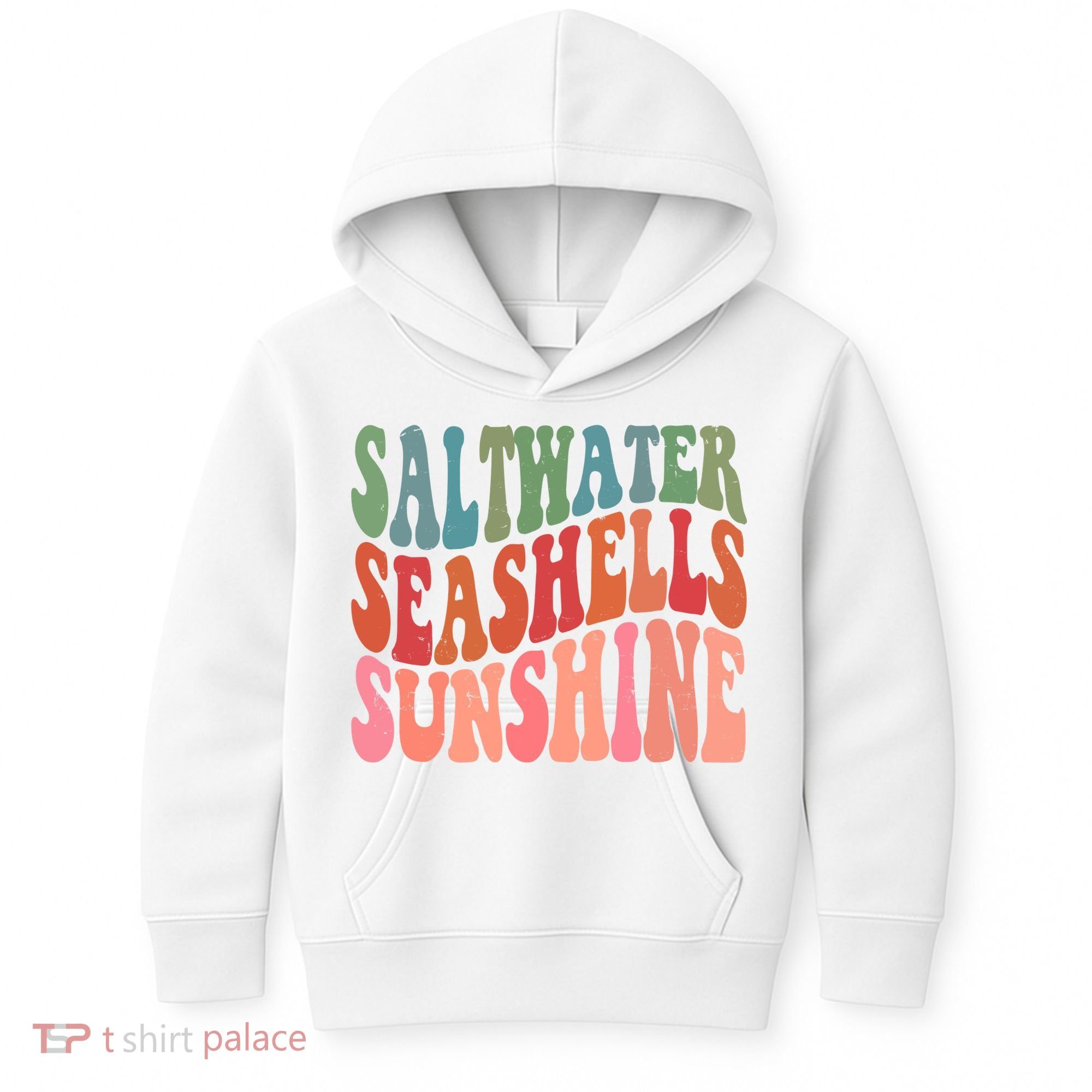 Saltwater Seashells Sunshine Retro Groovy Summer Kids Hoodie