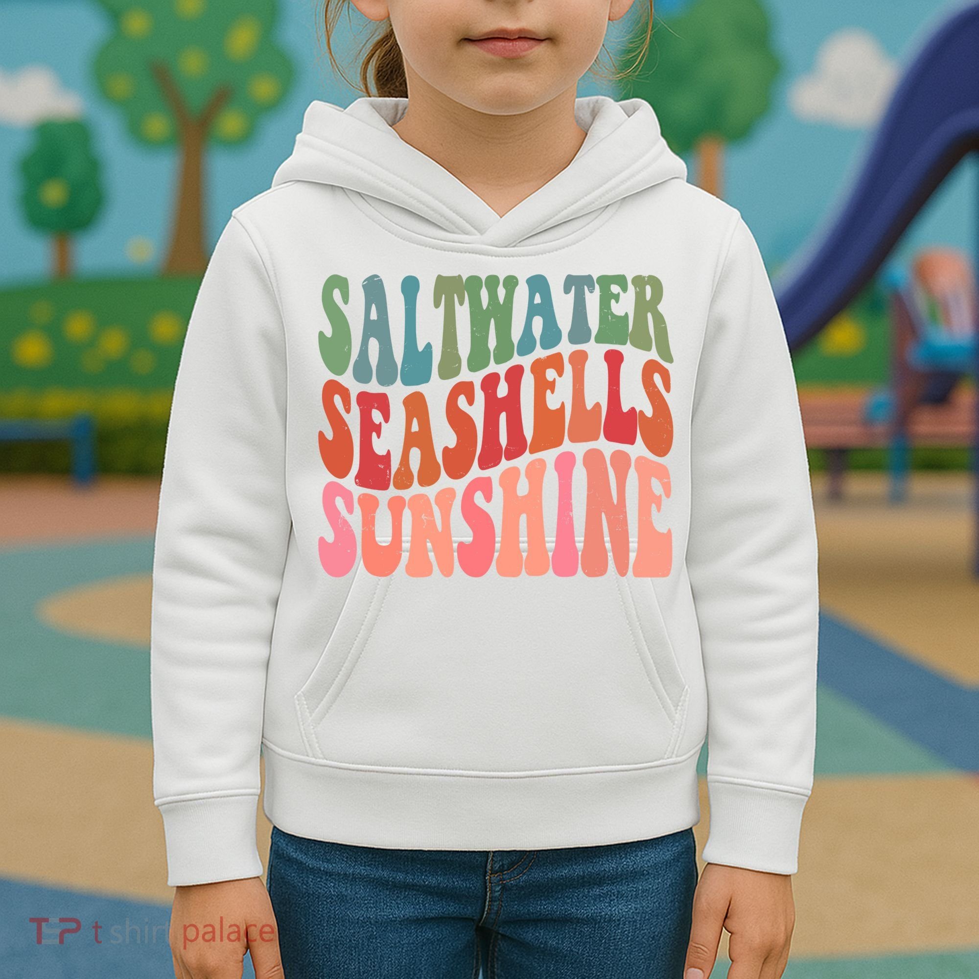 Saltwater Seashells Sunshine Retro Groovy Summer Kids Hoodie