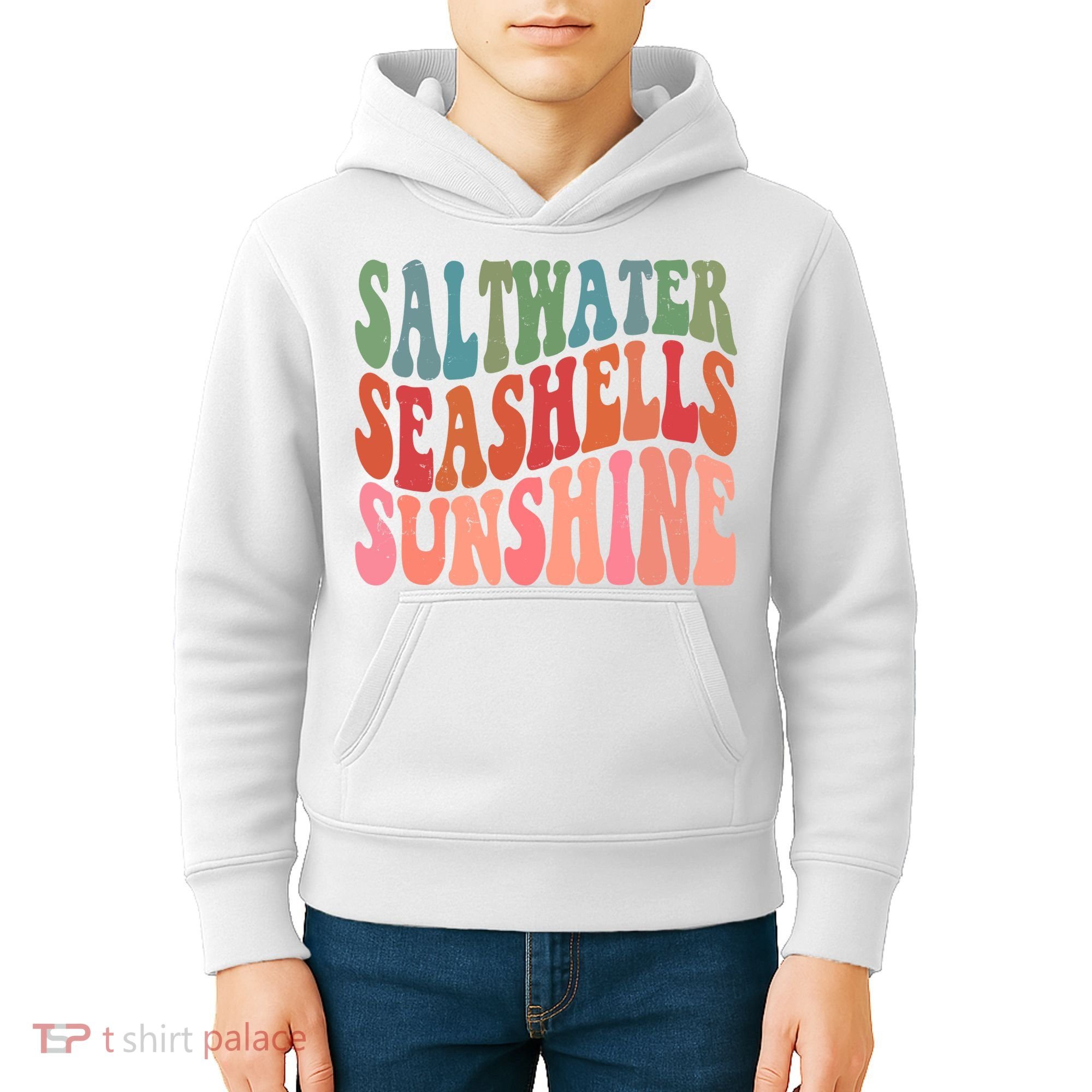Saltwater Seashells Sunshine Retro Groovy Summer Kids Hoodie