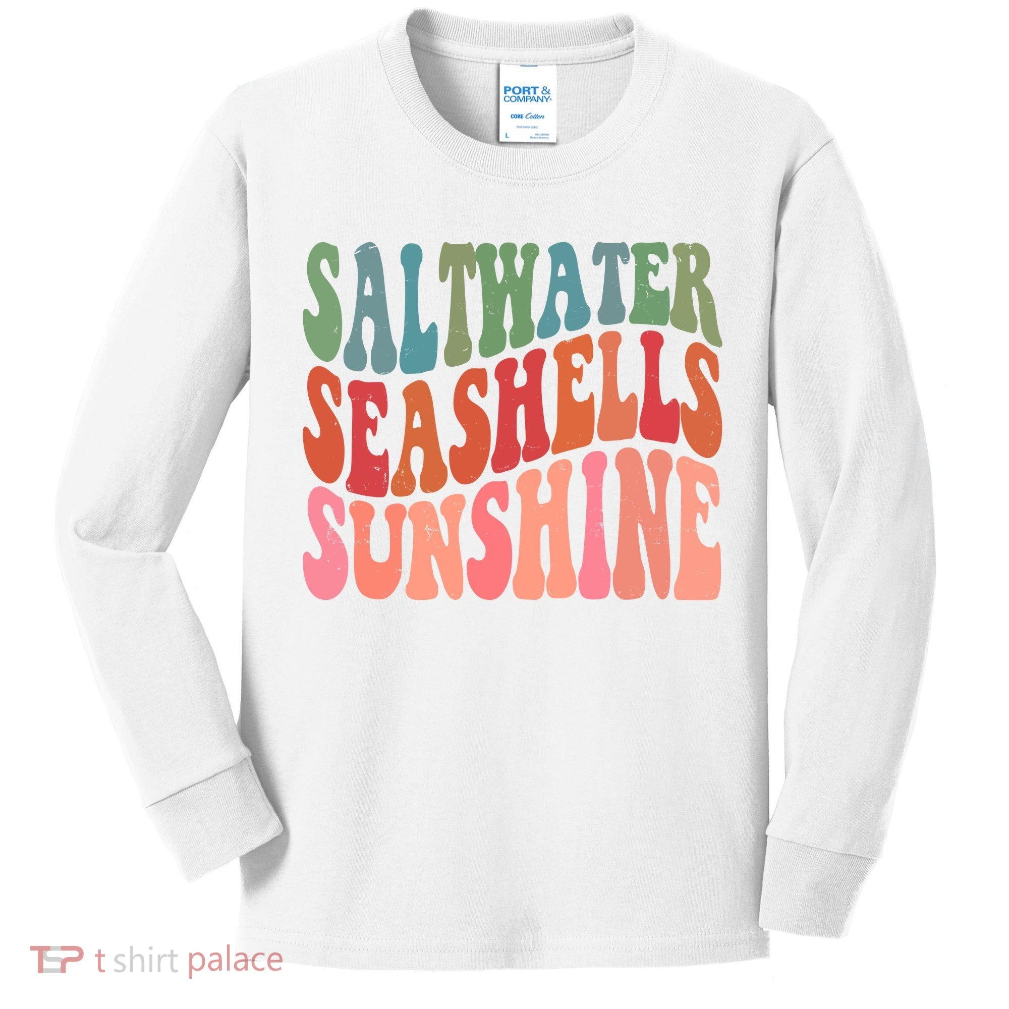 Saltwater Seashells Sunshine Retro Groovy Summer Kids Long Sleeve Shirt