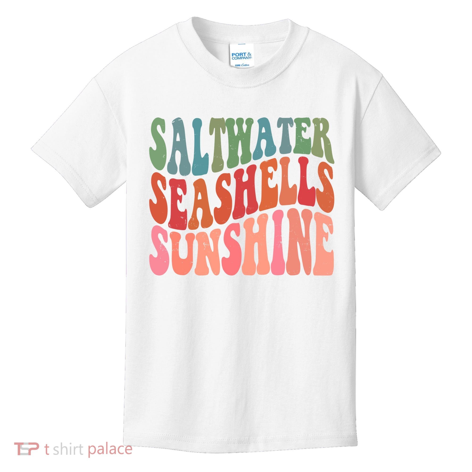 Saltwater Seashells Sunshine Retro Groovy Summer Kids T-Shirt