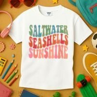 Saltwater Seashells Sunshine Retro Groovy Summer Kids T-Shirt thumb 3