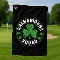 Shenanigans Squad Shamrocks Irish Funny St Patricks Day Golf Towel thumb 1