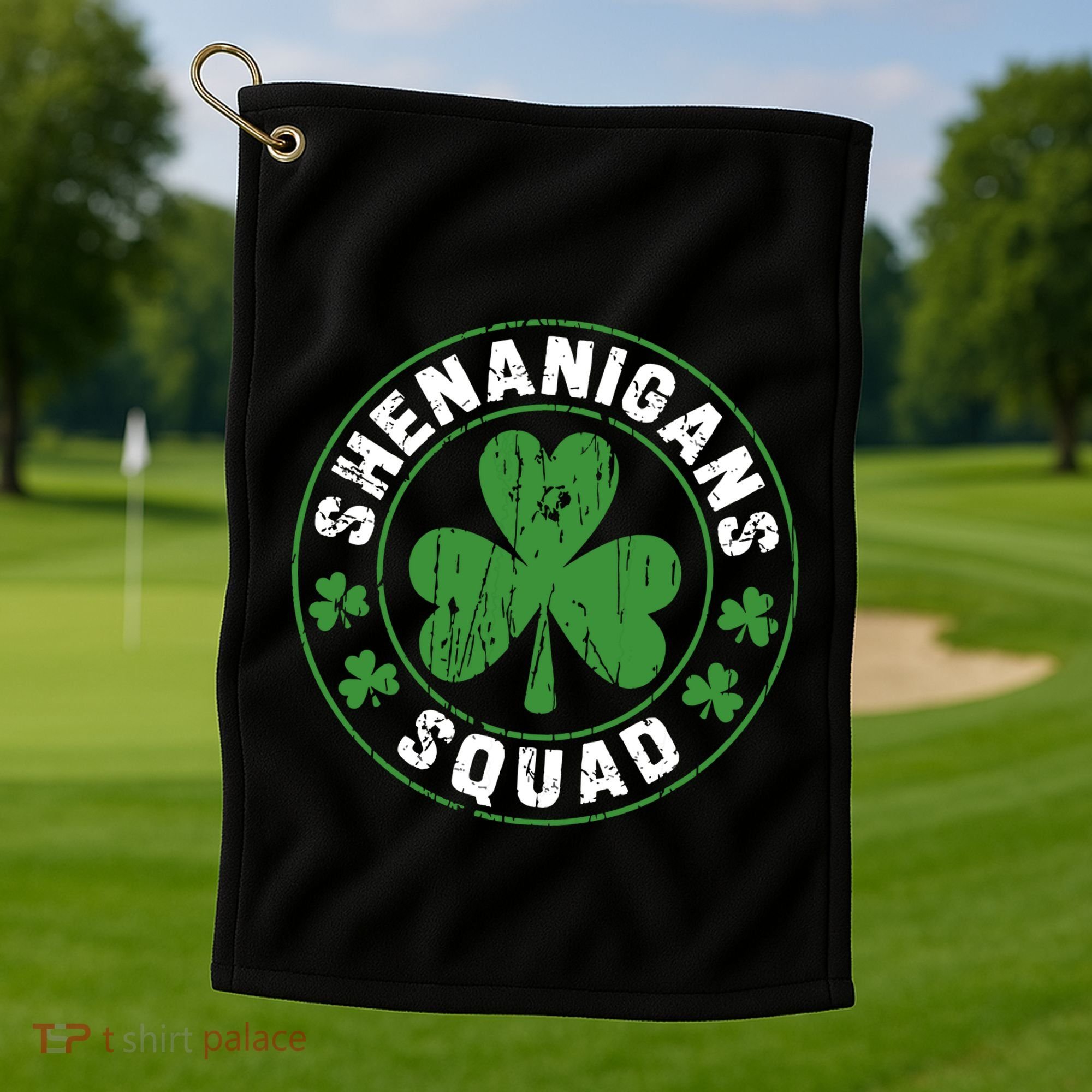 Shenanigans Squad Shamrocks Irish Funny St Patricks Day Golf Towel