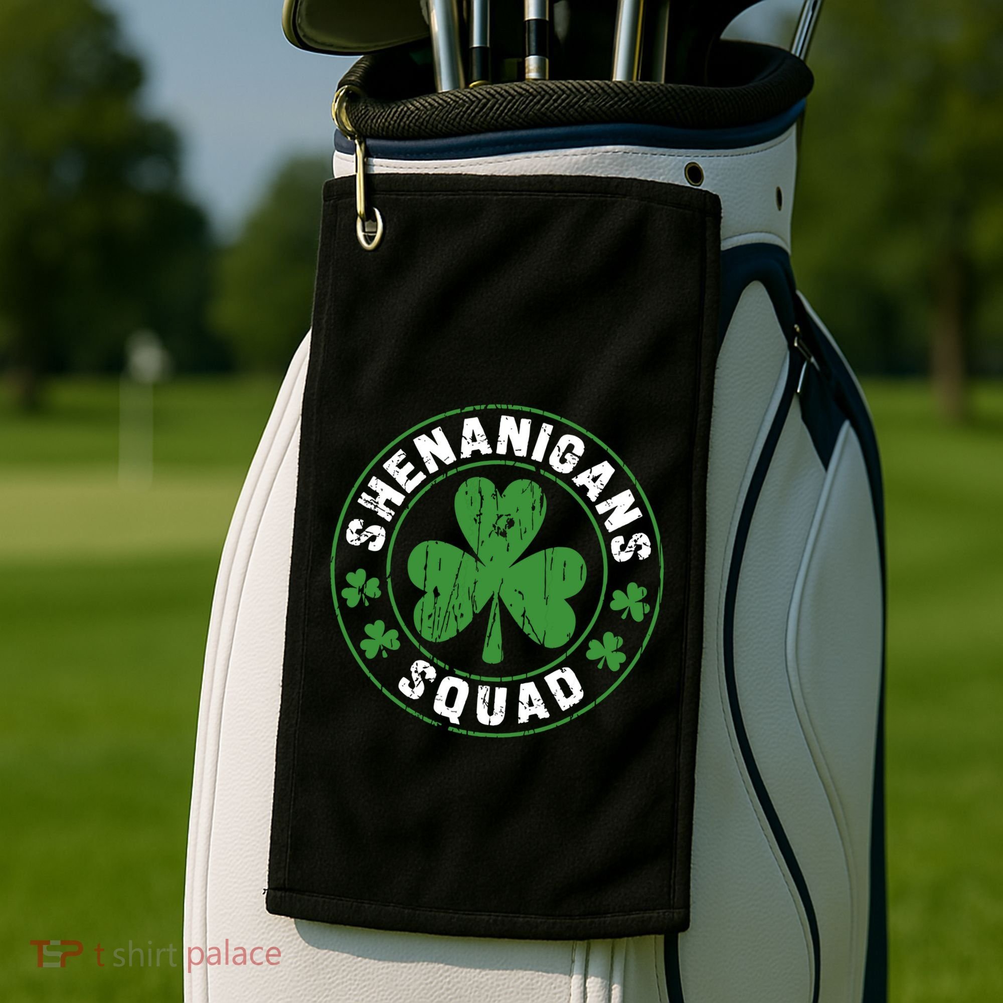 Shenanigans Squad Shamrocks Irish Funny St Patricks Day Golf Towel