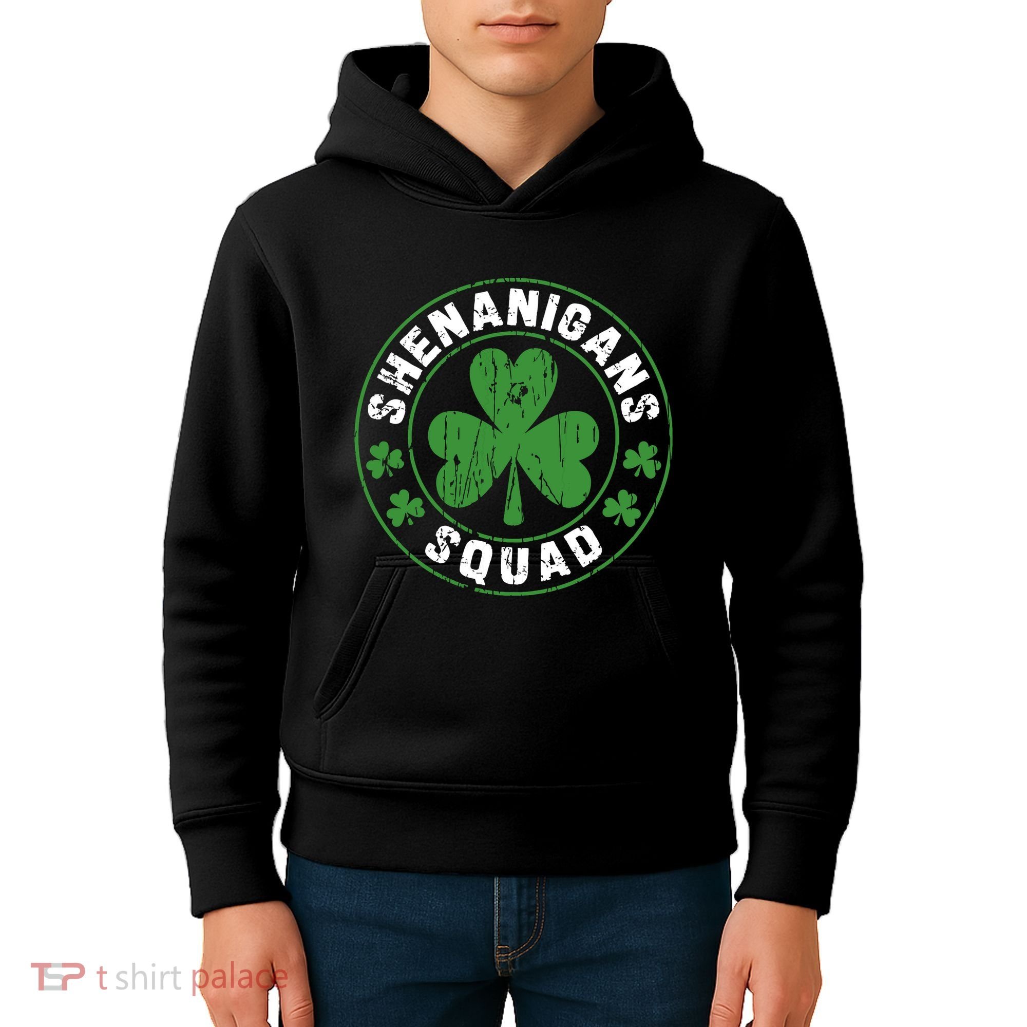 Shenanigans Squad Shamrocks Irish Funny St Patricks Day Kids Hoodie