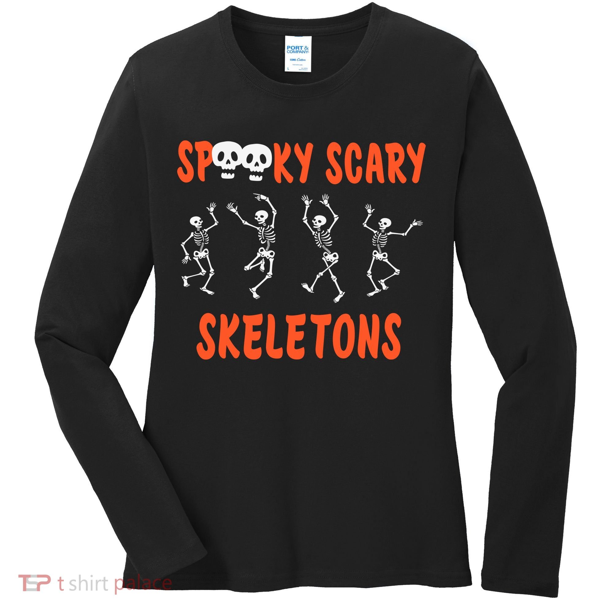 Spooky Scary Skeletons Dance Halloween Day Women's Long Sleeve Shirt