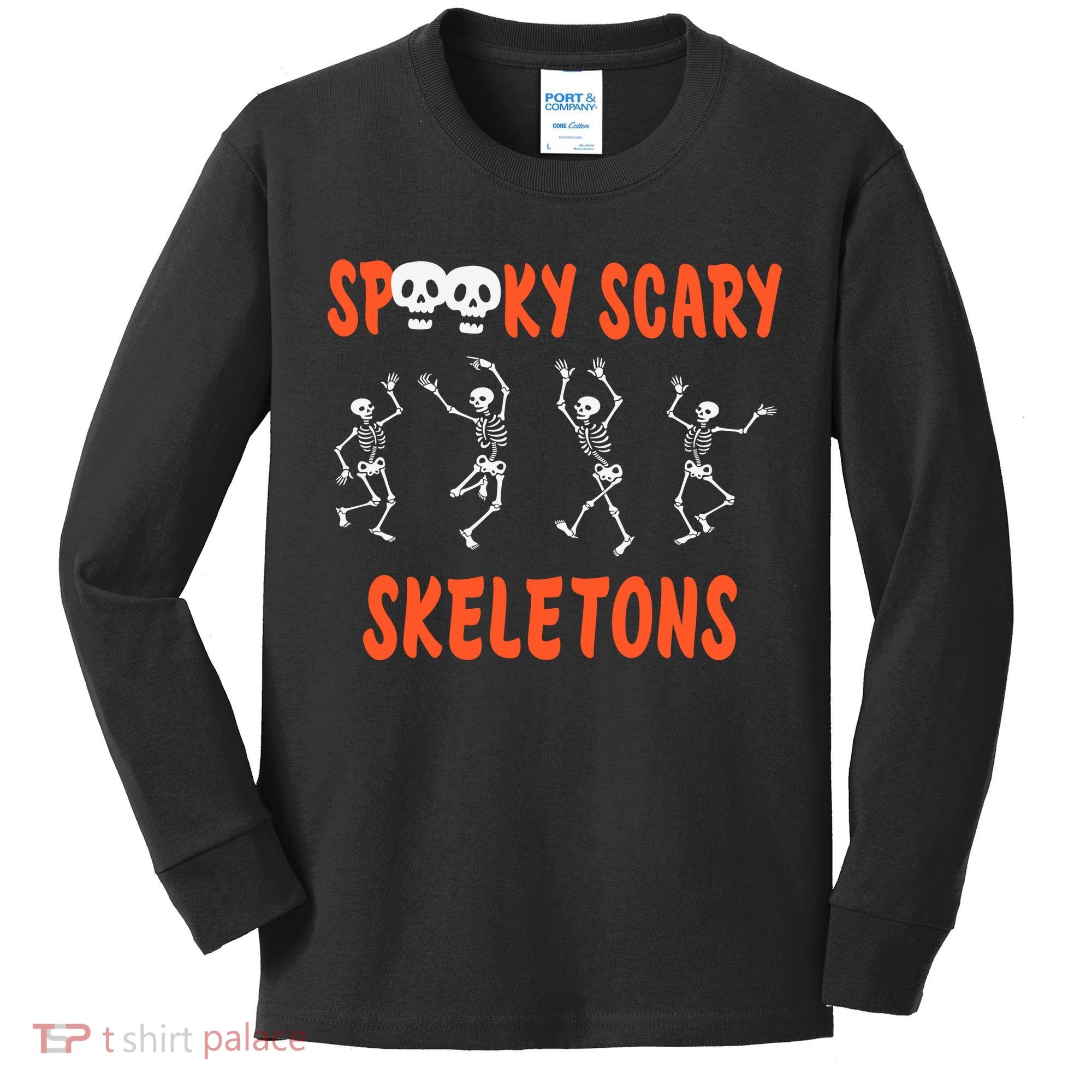 Spooky Scary Skeletons Dance Halloween Day Kids Long Sleeve Shirt