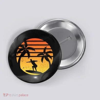 Summer Surf Sunset Retro Button