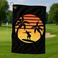Summer Surf Sunset Retro Golf Towel thumb 1